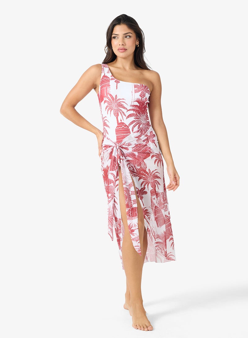 جينجر قطعتان بدلة سباحة بطبعة زهور مع سارونغ تغطية - Image 1